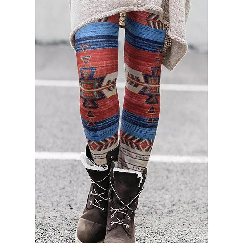 Women's Leggings Vacation Vintage Ethnic Style Ankle-Length High Waist Graphic Abstract 3D Print Quick Dry Breathability Soft Stretchy Outdoor Home Causal Yellow Blue Brown Coffee Fall Slim Fit2