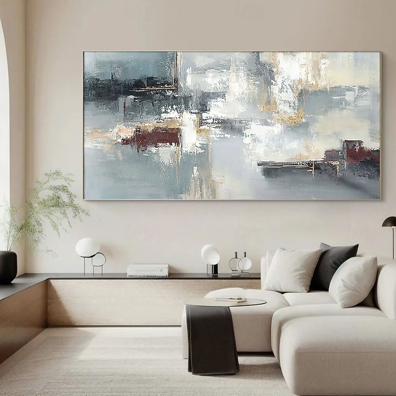 Handmade 3D Oil Painting Abstract Landscape with Vibrant Colors and Rich Hues Using Impasto Technique and Detailed Brushstrokes for Modern Home Decor