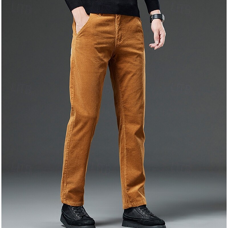 Men's Dress Pants Corduroy Pants Trousers Chinos Pocket Buttons Plain Comfort Formal Party Work Fashion Classic Style Black Wine Micro-elastic2