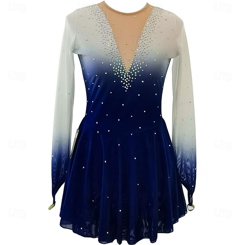 Figure Skating Dress Girls' Long Sleeves Competition Elegant Handmade Crystal Womens