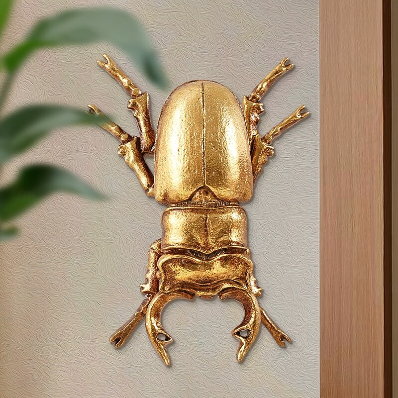 Gold Resin Stag Beetle Wall Decor – Handcrafted Insect Collector's Hanging Ornament for Home, Party & Insect Exhibits