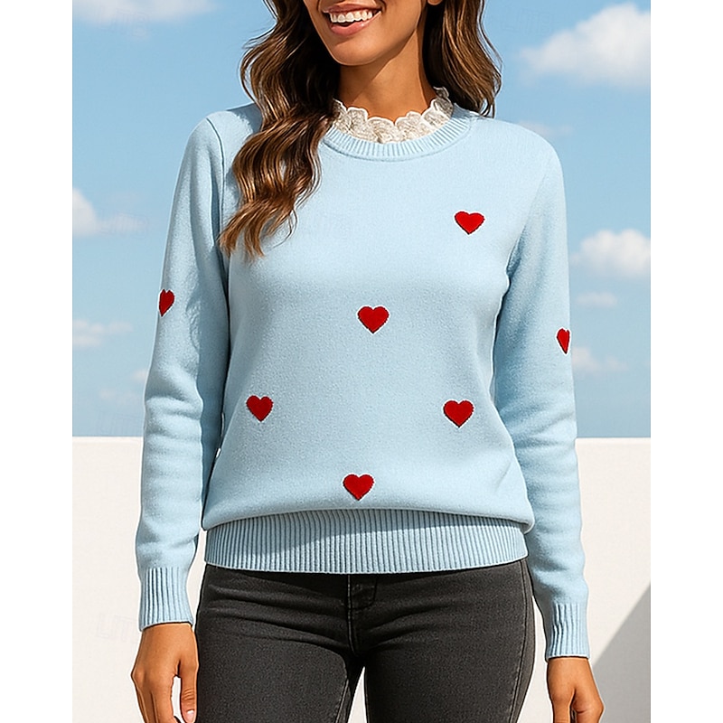 Women's Casual Tops Pullover Sweater Embroidery Long Sleeve Top Athleisure Fall Heart Fashion Warm Workout Outdoor Training Sportswear Activewear Black Blue Green3