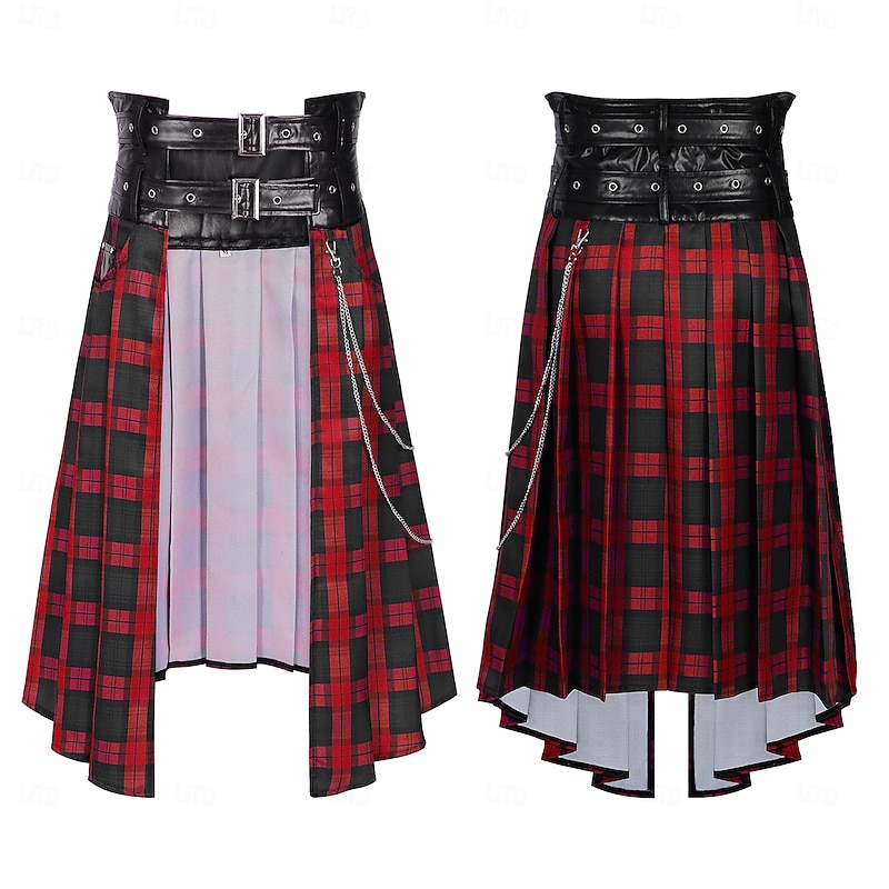 Retro Vintage Punk & Gothic Steampunk Skirt Plaid Fancy Dress Men's Masquerade Carnival Halloween Adults'