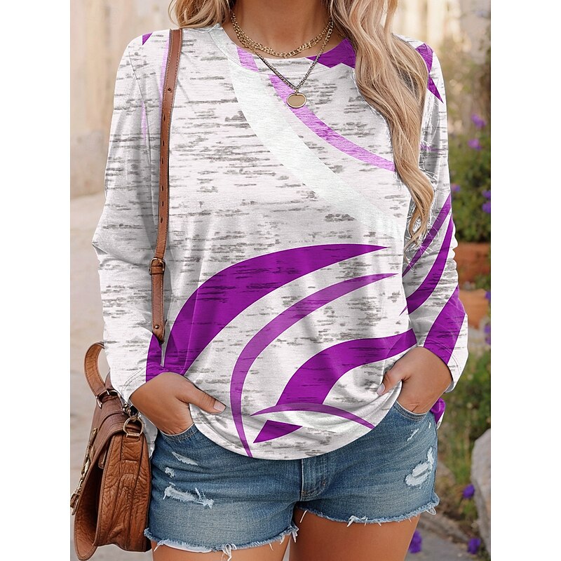 Women's Plus Size Tops T Shirt Graphic Abstract Print Long Sleeve Crew Neck Casual Daily Polyester Fall Winter Yellow Red3