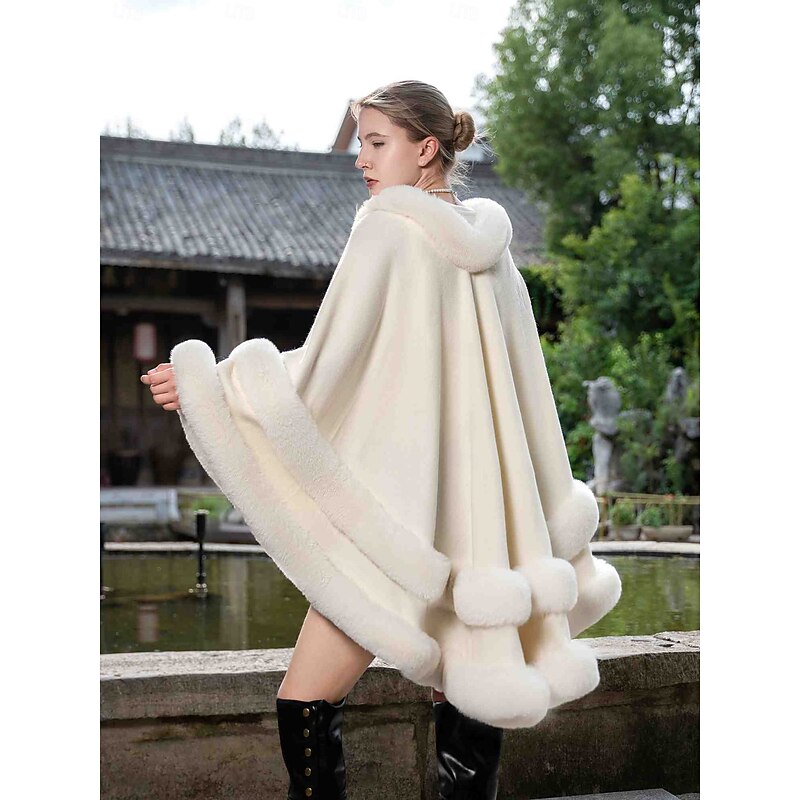 Faux Fur Wraps Plus Size Curve Keep Warm Sleeveless Batwing Sleeve Polyester Wedding Wraps With Pure Color For Special Occasion Fall & Winter2