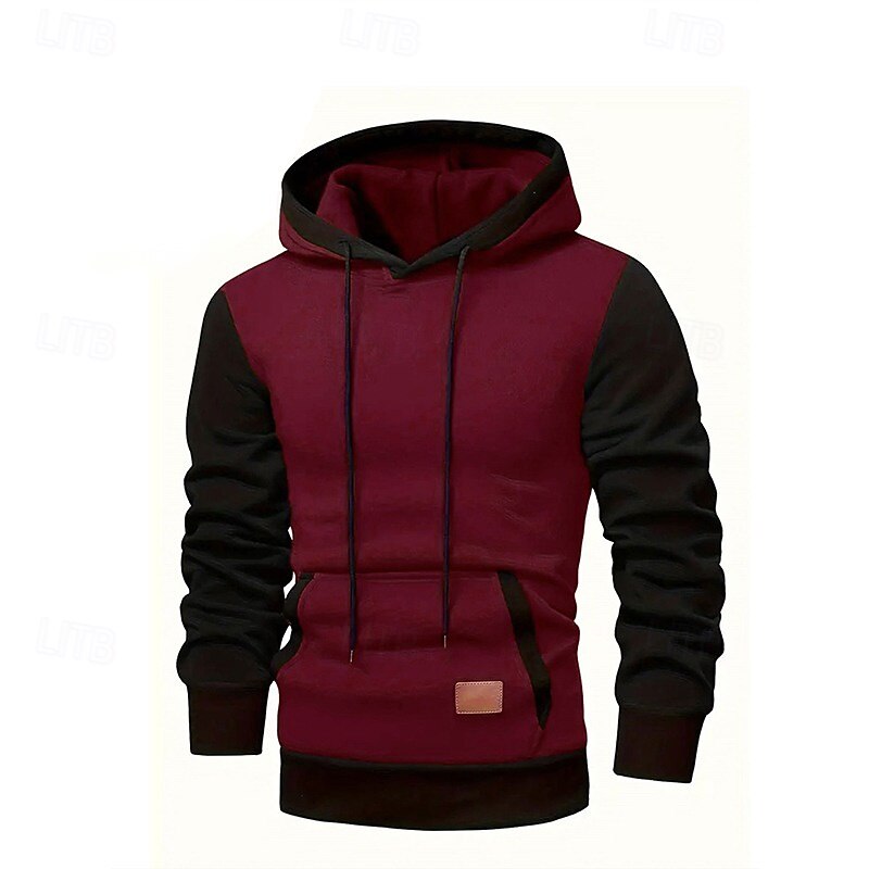 Men's Hoodie Pullover Hoodie Sweatshirt Fleece Hoodie Wine Army Green Navy Blue Gray Hooded Color Block Patchwork Color Block Casual Daily Sports Polyester Streetwear Cool Sportswear Fall Winter4