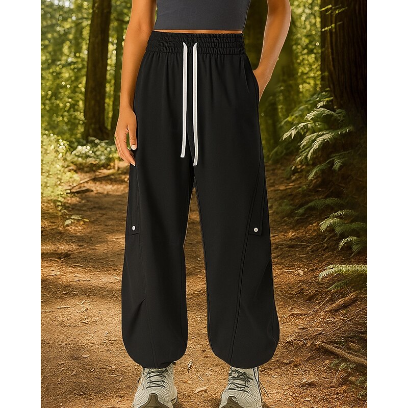 Women's Wide Leg Pants Hiking Pants Trousers Hiking Rain Pants Softshell Pants Outdoor Regular Fit Waterproof Windproof Bottoms Drawstring Pocket Elastic Waist Black White Camping / Hiking Running S3