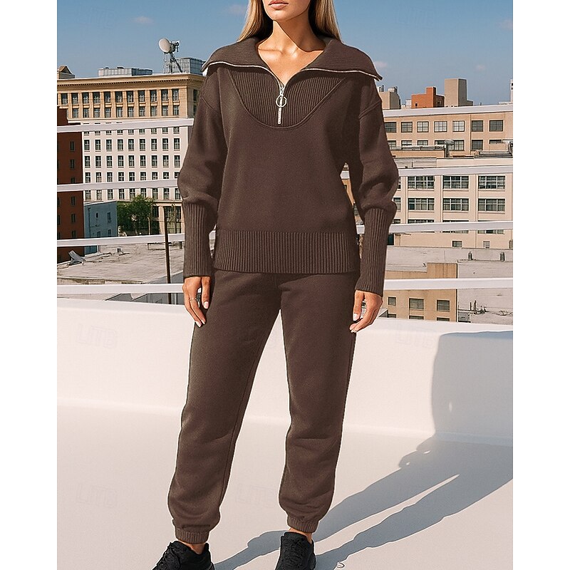 Women's Tracksuit Sweatpants Sportswear Quarter Zipper Solid Colored Clothing Suit Fall Black White Outdoor Travel Sports High Waist Long Sleeve Sport Activewear Micro-elastic Regular Fit4