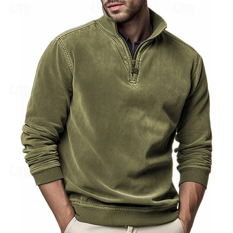 Men's Sweatshirt Pullover Hoodie Sweatshirt Pullover Quarter Zip Sweatshirt Reddish brown Black Army Green Red Navy Blue Standing Collar Plain Zipper Sports & Outdoor Casual Daily Streetwear Cool