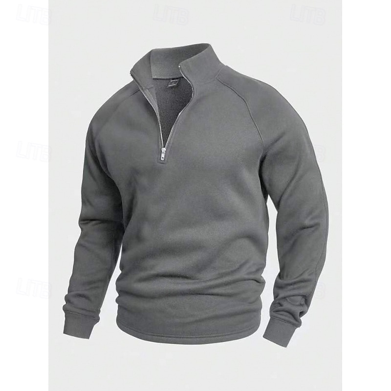 Men's Sweatshirt Fleece Sweatshirt Pullover Hoodie Sweatshirt Pullover Quarter Zip Sweatshirt Black Army Green Navy Blue Gray Standing Collar Plain Patchwork Sports & Outdoor Casual Daily Streetwear