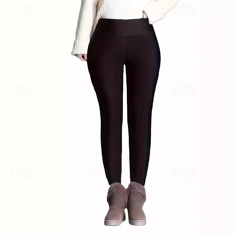 Women's Sherpa Pants Winter Warm Thick Leggings High Waist Gym Athletic Pilates Bottoms Solid Color Black Winter Sports Activewear4