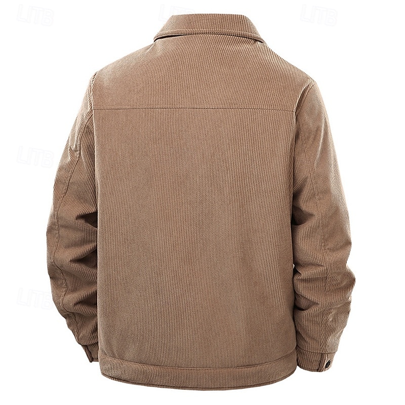Men's Lightweight Jacket Corduroy Jacket Casual Jacket Vacation Daily Warm Pocket Spring Fall Plain Fashion Classic Lapel Regular Black Khaki Army Green Beige Jacket3
