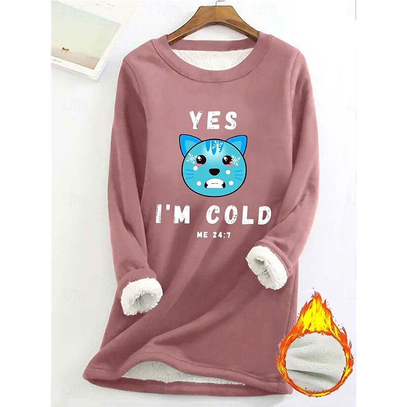 Women's Pullover Sweatshirt Fleece Lined Warm Pajamas Graphic Letter Warm Casual Fuzzy Long Sleeve Crew Neck Round Neck Regular Tops Street Casual Black Pink Dark Pink Blue Gray Spring Fall Winter4