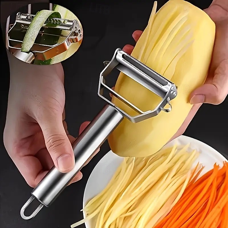 2PCS Stainless Steel Vegetable Peeler & Cutter – Multipurpose Kitchen Tool for Potatoes, Fruits & More, Sharp Blade Slicer for Meal Prep, Ideal Thanksgiving & Christmas Gift