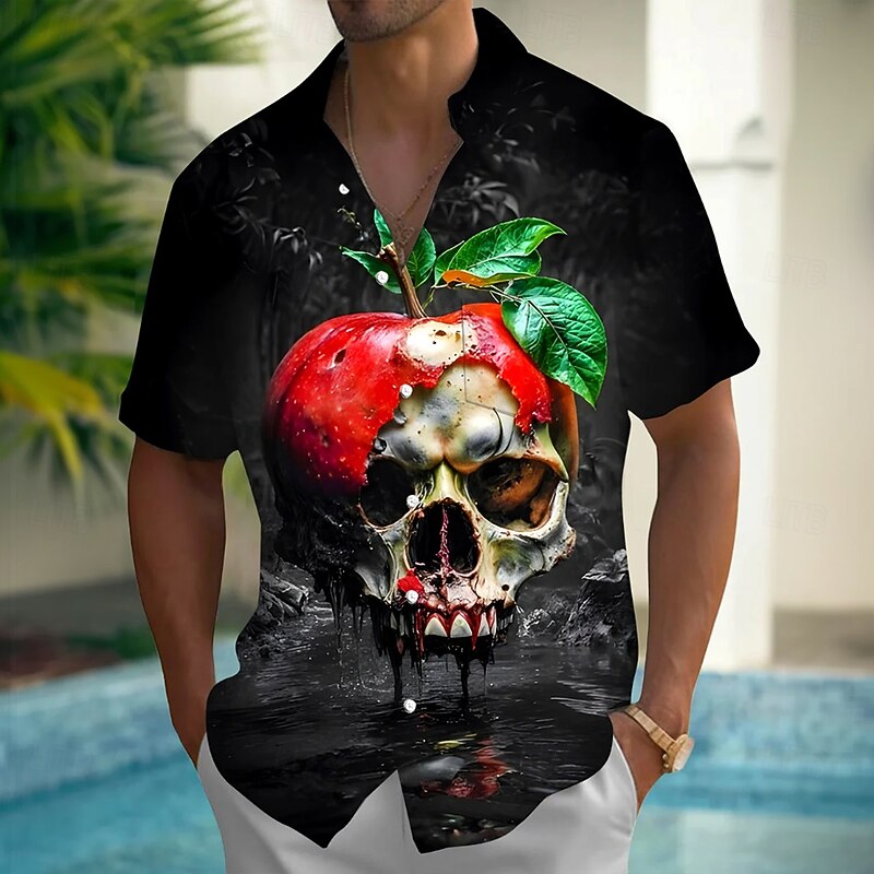 Halloween Men's Skull Skeleton Halloween Costumes Shirt Button Up Shirt Short Sleeve Dark Gothic Style Holiday Summer Spring Turndown 3D Print Collared Shirts Front One Pocket Black