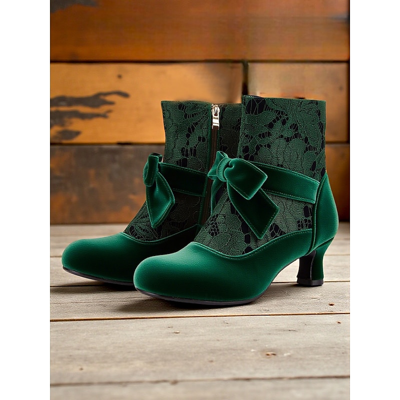 Women's Victorian Edwardian Lace Ankle Boots with Bow - 1890s-1910s Inspired Gothic Heels for Fall Tea Parties,Cosplay and Vintage  Outfits