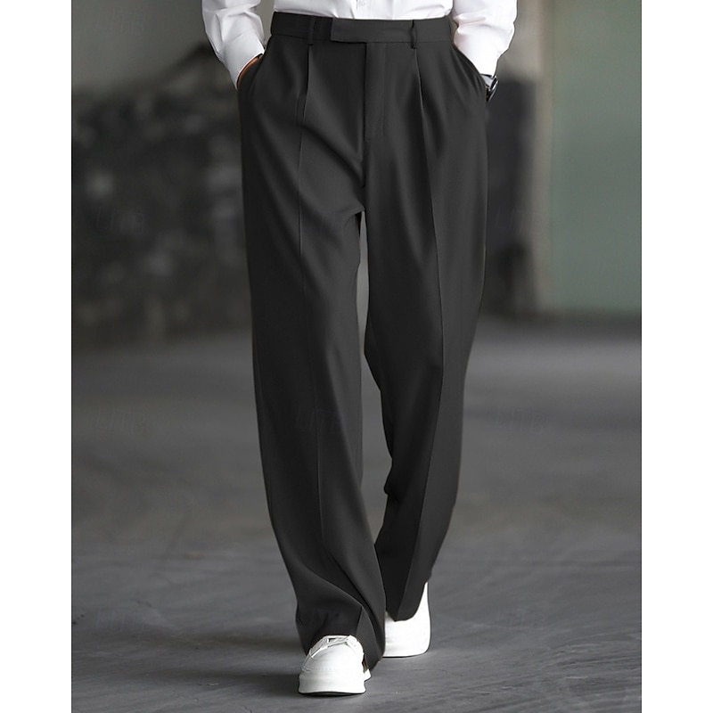 Men's Dress Pants Trousers Chinos Slacks Pocket Elastic Waist Plain Comfort Formal Party Work Fashion Classic Style Black Khaki Micro-elastic3