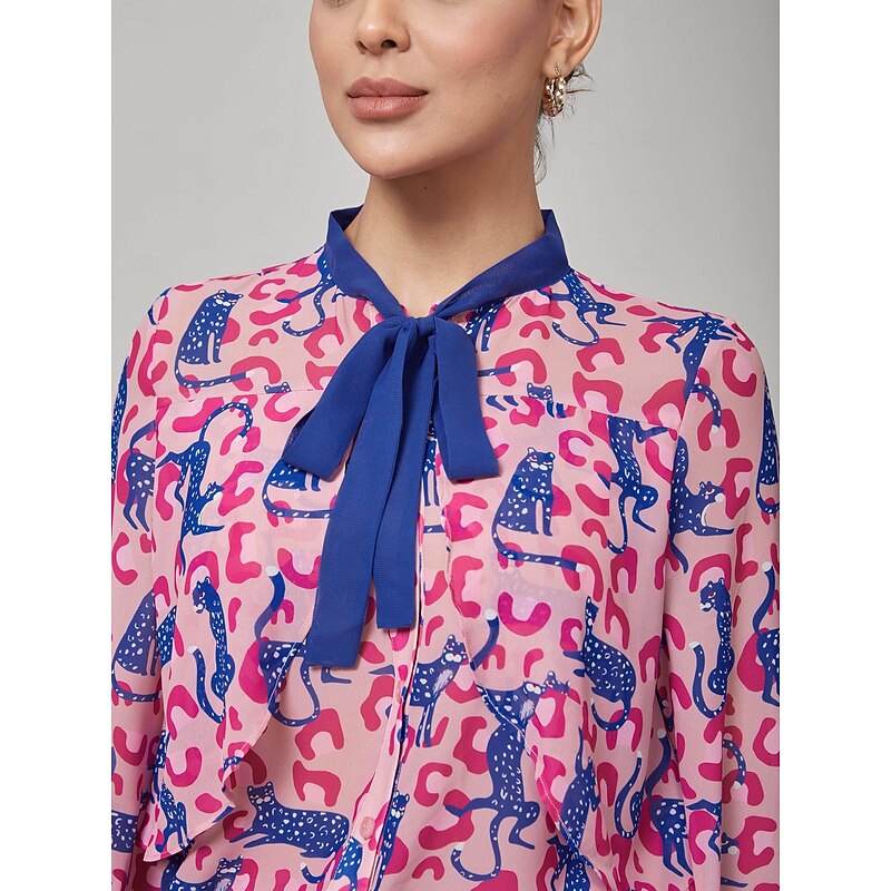 Pink Leopard Print Long Sleeve Blouse3