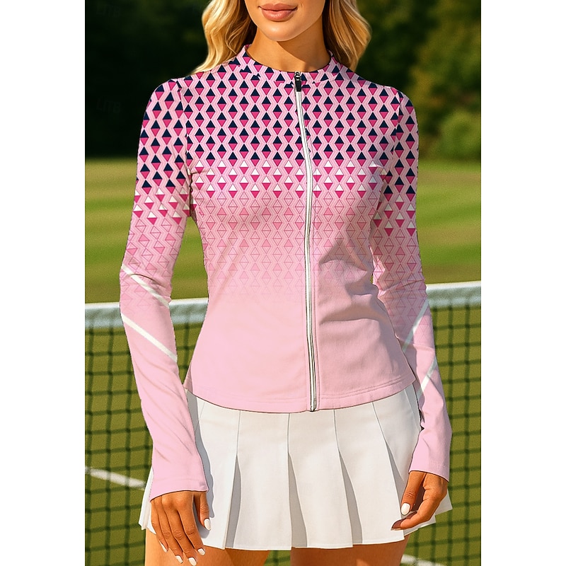 Women's Geometric Gradient Tops Sport Shirt Tennis Shirt Tennis Top Long Sleeve Zipper Floral UPF50+ UV Resistant High Elasticity Moisture Wicking Breathable Volleyball Tennis Golf Round Stand Collar