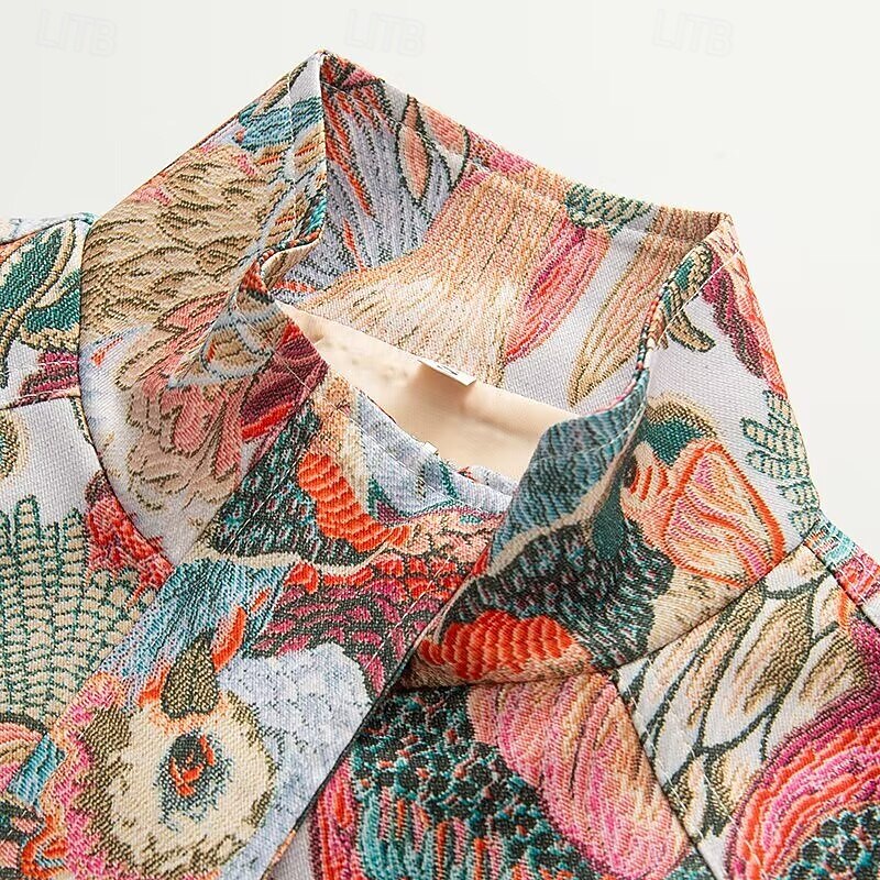 Women's Casual Jacket Comfortable Zipper Boho Vintage Floral School Vacation Home Office Short Stand Collar Regular Fit Long Sleeve Outerwear color Spring Fall3