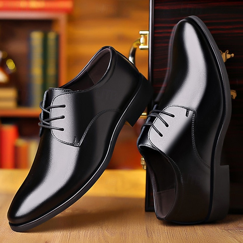 Men's Classic Black Derby Shoes – Glossy Formal Lace-Up Shoes for Business Meetings, Office Wear and Special Occasions4