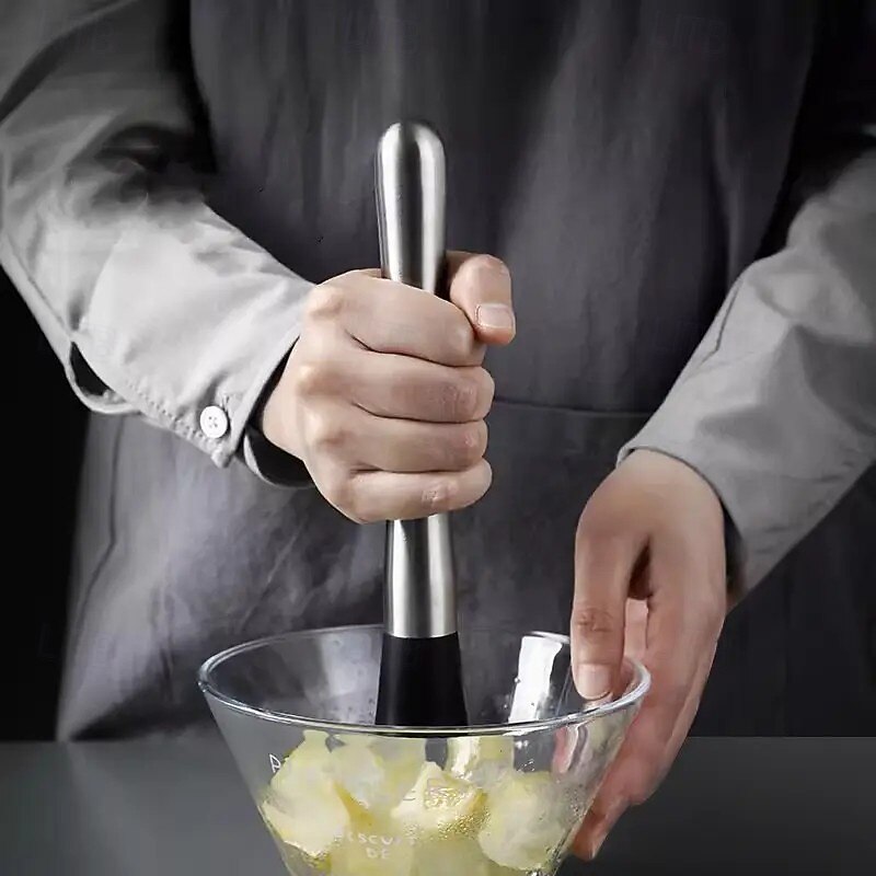 2PCS Stainless Steel Juice Stirrer and Ice Crusher – Manual Lemon Juicer and Fruit Press with Ergonomic Handle, Durable Kitchen Tools for Cocktails, Smoothies & Fresh Juice Extraction, Stylish Metal Finish3