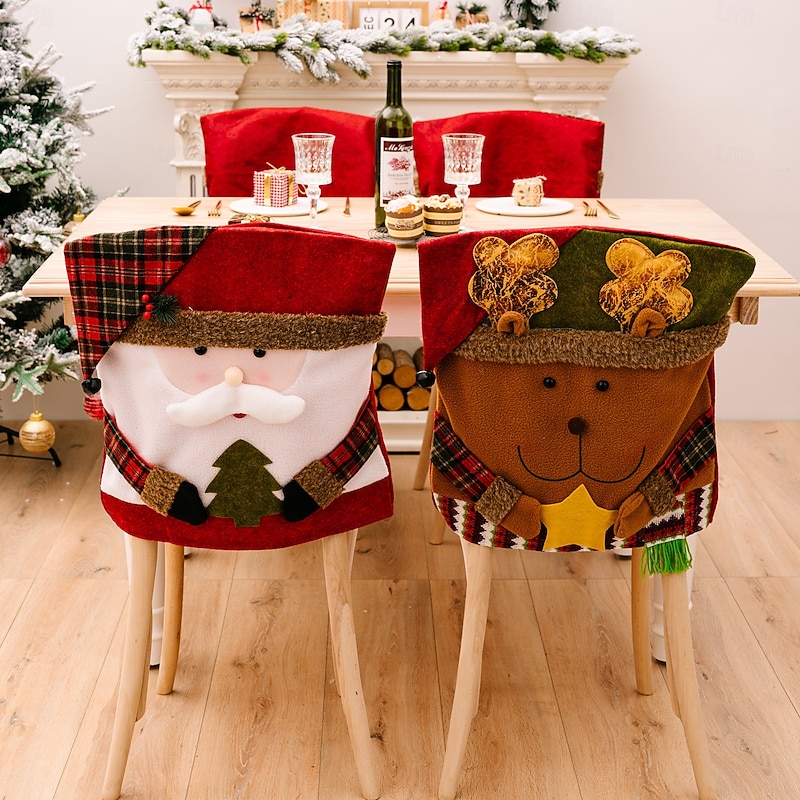 Christmas Chair Cover Holiday Doll Design Chair and Stool Cap New European Style Home Decoration Festive Christmas Party Seating Accessory for Dining Room Living Room2