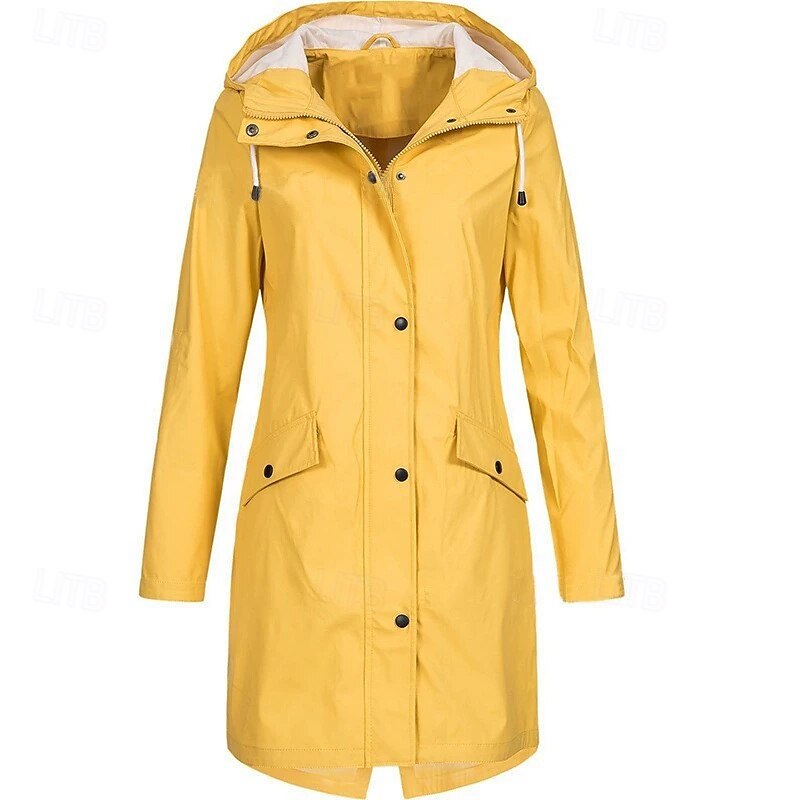 Women's Casual Jacket Waterproof Rain Jackets Rain Coats Waterproof Windproof Zipper Pocket Fashion Outdoor Plain Going out Weekend Zipper Regular Hooded Regular Fit Long Sleeve Outerwear Black