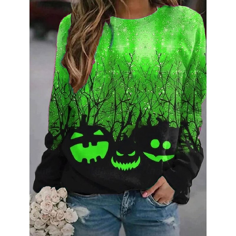 Halloween Women's Pullover Pumpkin Graphic Casual Long Sleeve Crew Neck Round Neck Regular Tops Street Casual Holiday Print Yellow Pink Blue Orange Green Spring Fall Winter3