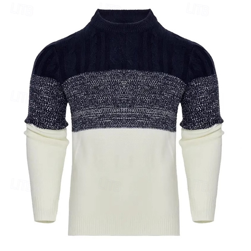 Men's Pullover Sweater Jumper Knit Sweater Ribbed Knit Regular Tops Knitted Color Block Crew Neck Fashion Basic Vacation Daily Wear Clothing Apparel Fall Winter Black Navy Blue S M L2