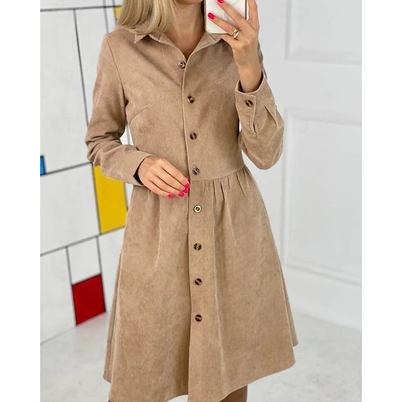 Women's Mini Dress Shirt Dress Classic Modern Outdoor Vacation Weekend Regular Fit Plain Long Sleeve Shirt Collar Black Blue Purple Khaki Fall