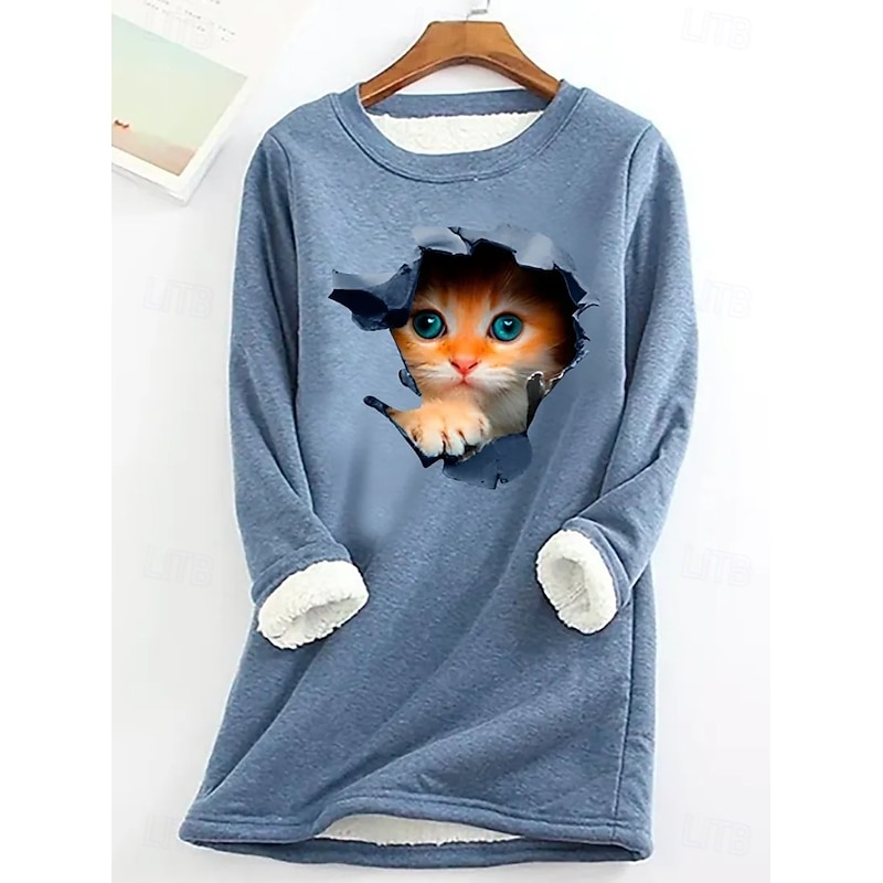 Women's Pullover Sweatshirt Animal Letter Casual Comfrt Long Sleeve Crew Neck Regular Tops Street Dailywear Print Black Pink Blue Gray Fall Winter3