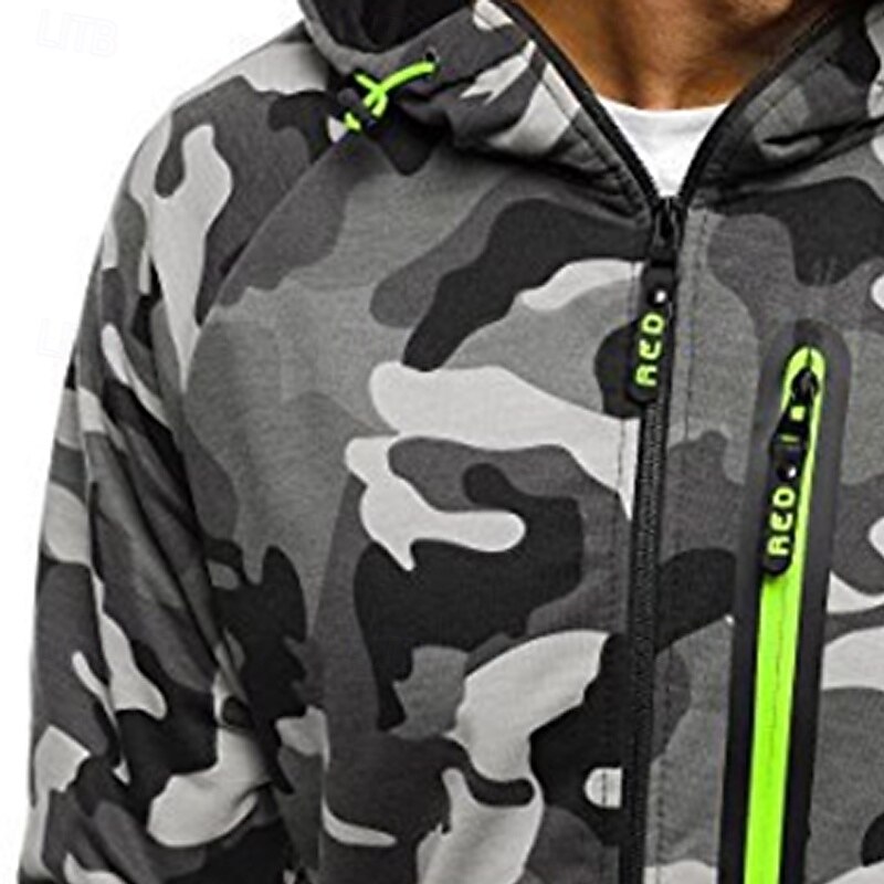 Men's Hoodie Full Zip Hoodie Tactical Hoodie Camo Hoodie Green Gray Hooded Camouflage Zipper Sports & Outdoor Casual Daily Streetwear Cool Sportswear Spring &  Fall Clothing Apparel Hoodies3