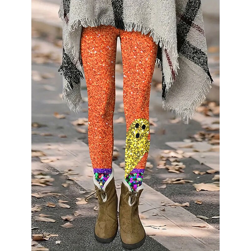 Women's Leggings Vacation Vintage Fashion Full Length High WaistPantsHalloween Graphic Animal Pumpkin Printing Thermal Warm Soft Breathable Stretchy Formal Outdoor Vacation Black Yellow Orange Spring