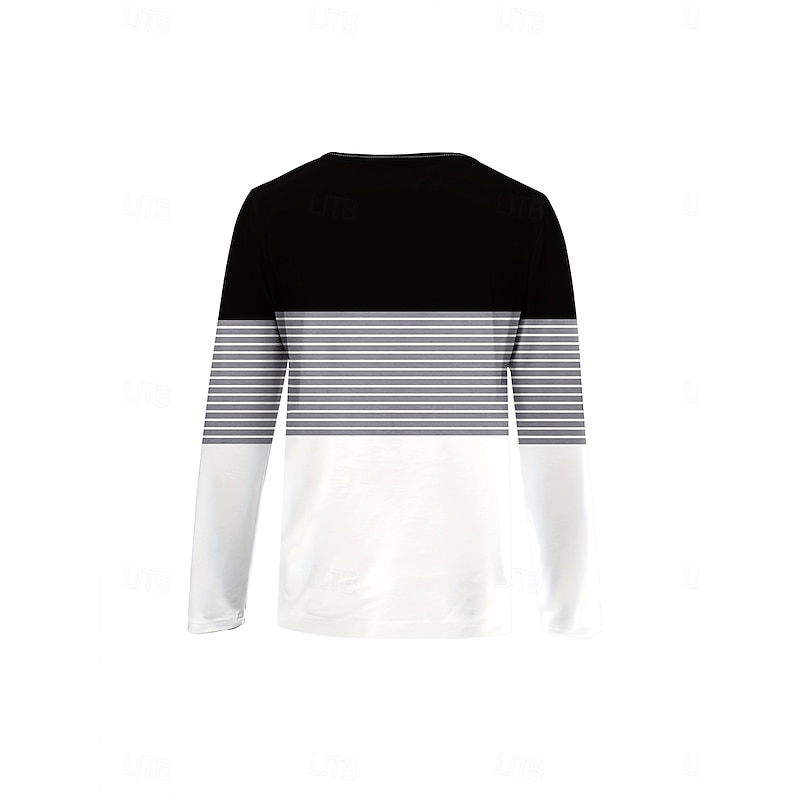 Women's T Shirt Graphic Geometric Striped Elegant Vintage Stylish Long Sleeve Round Neck Notched Neck Regular Tops Daily Weekend Zipper Print Black and White Spring Fall Winter3