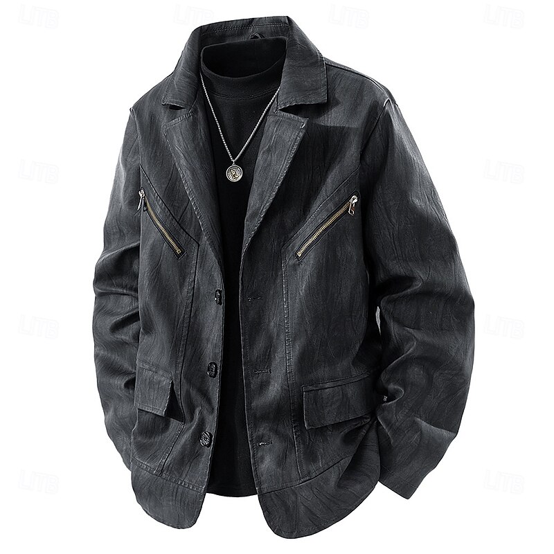 Men's Faux Leather Jacket Motorcycle Jacket Outdoor Casual Windbreaker Full Zip Fall Winter Solid Color Punk Active Regular Black Brown Jacket4