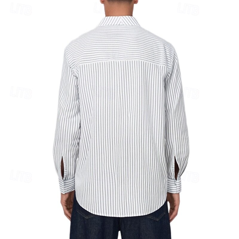 Men's Shirt Summer Shirt Casual Shirt Beach Shirt Button Up Shirt Black White khaki Light Blue Long Sleeve Stripe Band Collar Vacation Hawaiian Clothing Apparel Cotton And Linen Fashion Casual2