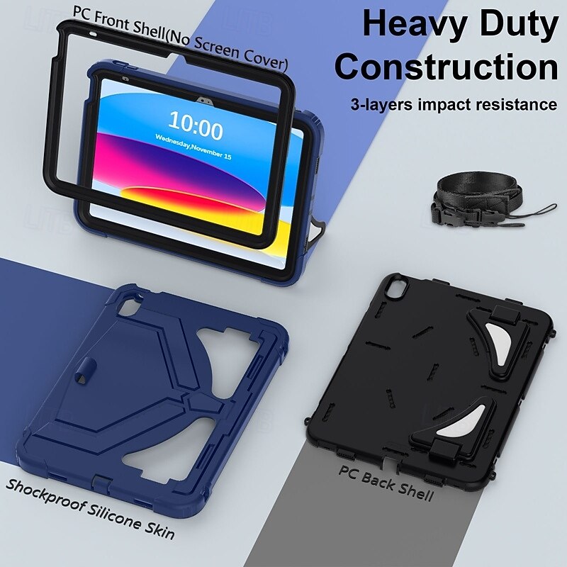Tablet Case Cover For Apple iPad 10th 10.9'' Portable Shoulder Strap with Adjustable Kickstand Armor Silica Gel PVC3