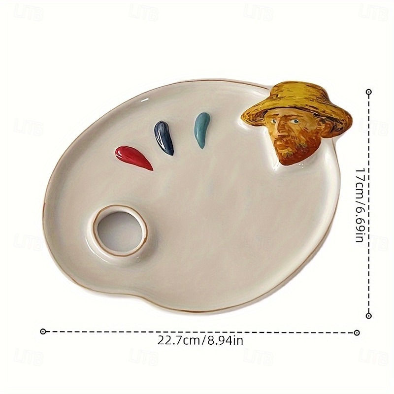 Ceramic Van Gogh Inspired Artist Mixing Palette Multi-Purpose Decorative Prop for Painting and Displaying Makeup Essentials Best for Christmas, Perfect for Thanksgiving3