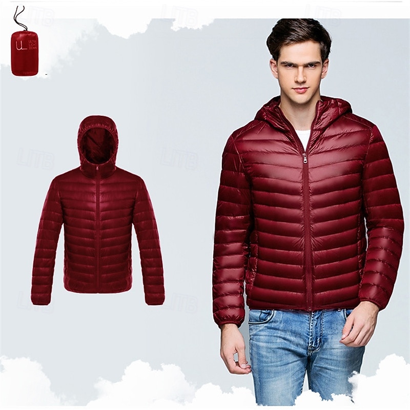 Men's Winter Coat Down Jacket Puffer Jacket Padded Jacket Pocket 50% White duck down Vacation Daily Wear Date Regular Fashion Casual Comfortable Thermal Warm Winter Solid / Plain Color Wine Black3