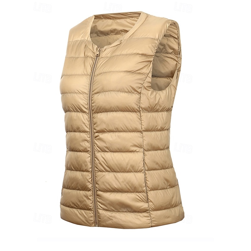 Women's Vest Warm Comfortable Zipper Pocket Casual Plain Holiday Casual Daily Weekend Zipper Regular Crewneck Regular Fit Sleeveless Outerwear Navy Black Pink Fall Winter