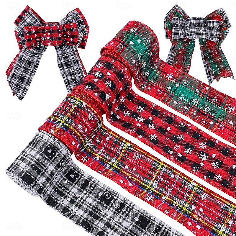 Christmas Buffalo Plaid Ribbon, Snowflake Pattern, DIY Gift Wrap Bow, Woven Ribbon Accessory, Christmas Tree Decoration, Festive Holiday Craft and Decor4