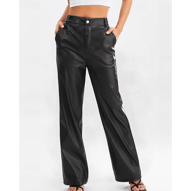 Women's Wide Leg Slacks Streetwear Casual Full Length Natural Plain Pocket Elastic Waist Comfortable Holiday Daily Wear Weekend Black Red Fall Regular Fit