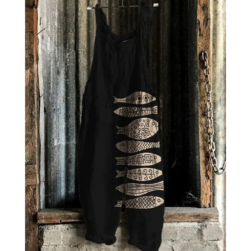 Women's Jumpsuit Vacation Vintage Ethnic Style Full Length Mid Waist Animal Fish Breathability Lightweight Soft Inelastic Causal Casual Daily Black White Navy Blue Orange Summer Spring3
