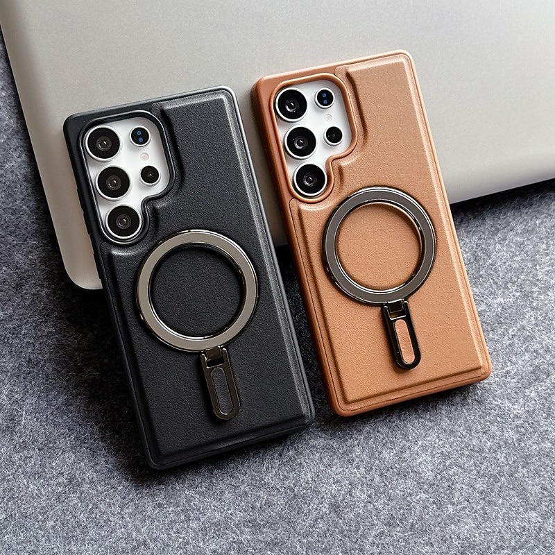 Phone Case For Samsung Galaxy S25 S25 Edge S24 S24 FE S23 Ultra Plus S22 Plus  Ultra Back Cover Magnetic Kickstand Shockproof Retro TPU PU Leather4
