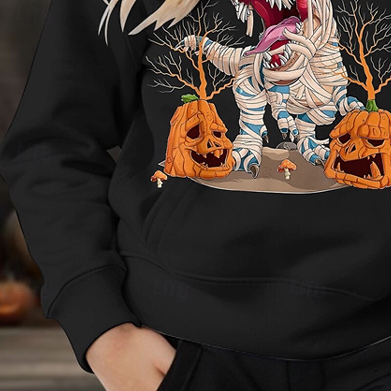 Halloween Boys' 3D Pumpkin Dinosaur Hoodie Long Sleeve Spring Fall Fashion Streetwear Kids 4-12 Years Hooded Outdoor Casual Daily Regular Fit3