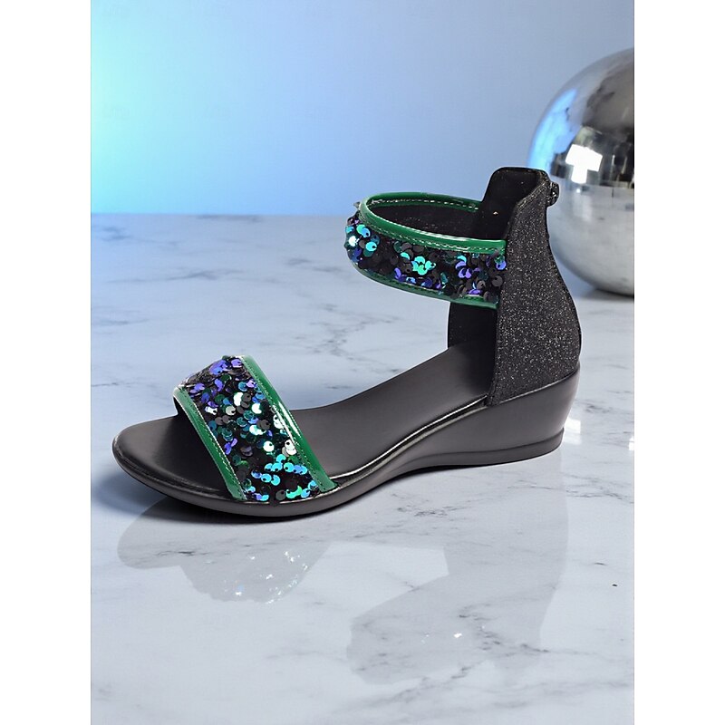 Women's Sequin Ankle Strap Wedge Sandals - Glitter Open Toe Party Shoes for Nightlife and Dance Club Outfits4