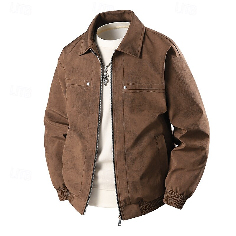 Men's Jacket Casual Jacket Outdoor Vacation Warm Zipper Pocket Fall Winter Plain Fashion Streetwear Standing Collar Regular Black Pink Beige Coffee Jacket