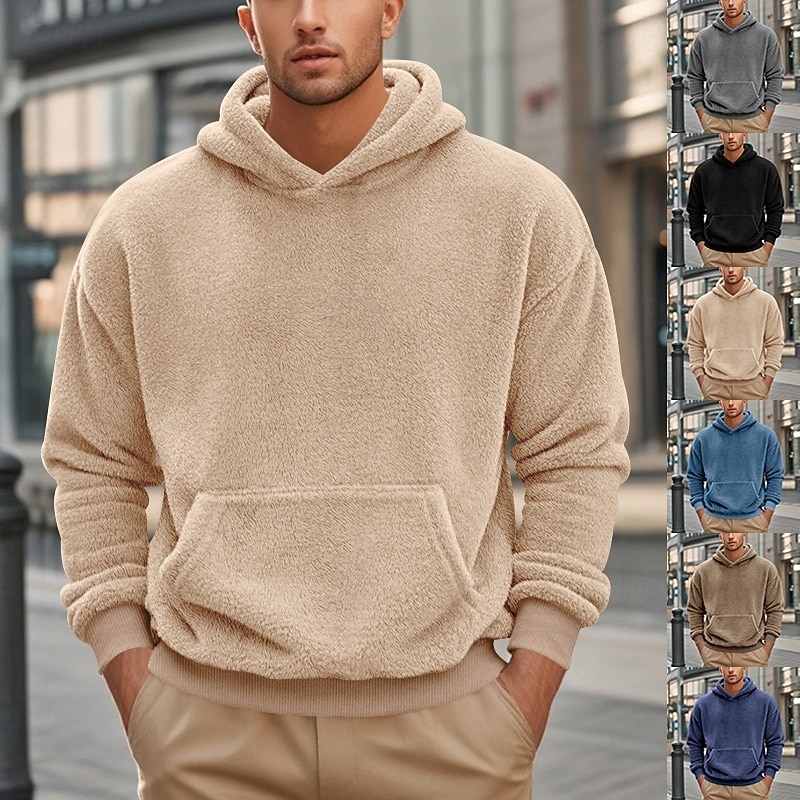 Men's Hoodie Pullover Hoodie Sweatshirt Pullover Fleece Hoodie Denim Blue Black Navy Blue Brown Khaki Hooded Plain Pocket Sports & Outdoor Casual Daily Streetwear Cool Sportswear Fall Winter Clothing