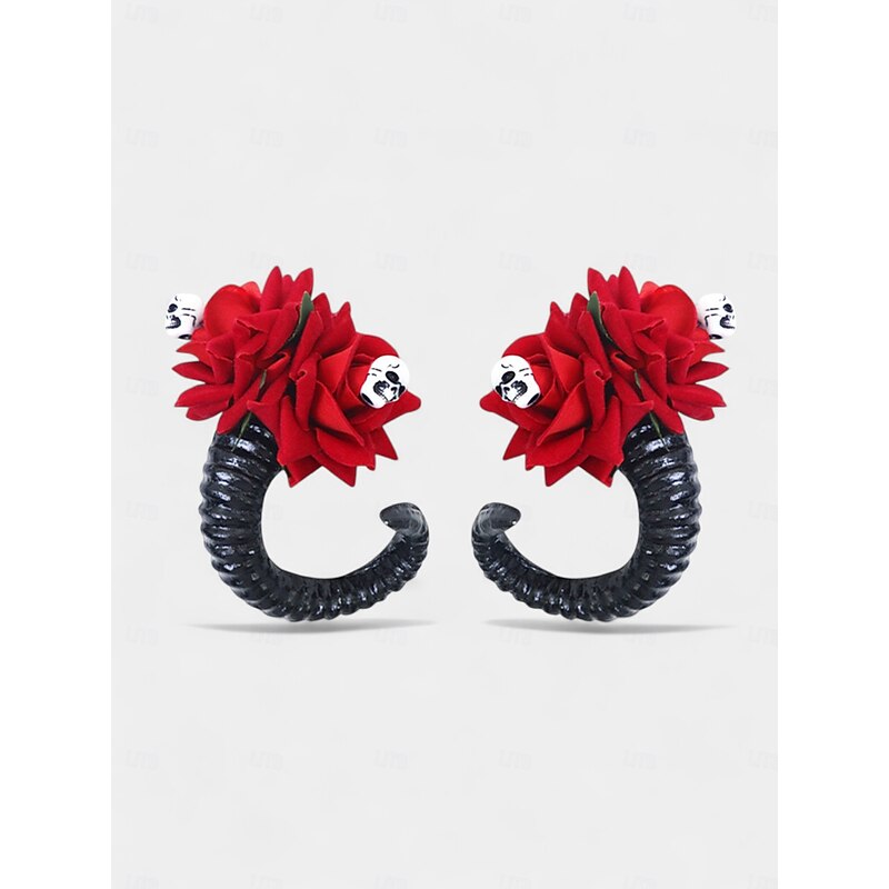 Women's Halloween Gothic Ram Horn Hair Clips - Black Curved Horns with Skull and Rose Accents, Cosplay Costume Headpiece for Witches, Vampires and Spooky Party Outfits4